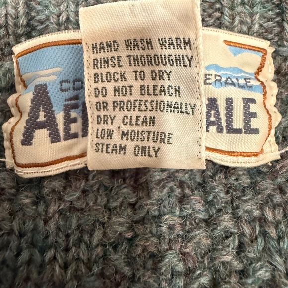 VTG Aeropostale Cable Knit Sweater Compagnie Generale Green Crew Wool Hong Kong - Picture 9 of 9